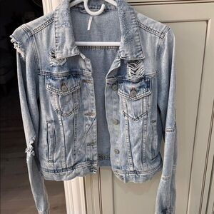 Free People Light Blue Distressed Jean Jacket